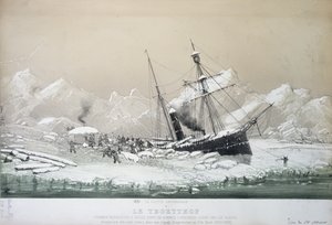 A Tegetthoff osztrák csavargőzös jégbe ragadt, és jegesmedvék támadták meg az északi-sarkra tett kutatóútja során 1872-4. alkotó: French School