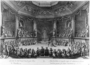 A bálterem a kis Parc de Versailles-ban, 1678-as metszet. alkotó: French School