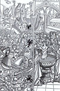A tolbiaci csata és a Klodvig király megkeresztelkedése a Mirouer Historial de France-ból, 1516-ban alkotó: French School