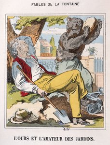 A medve és a kertész, a Fables de La Fontaine-ből (színes metszet) alkotó: French School