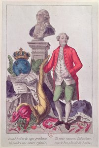 Jacques Necker (1732-1804) hívása, 1789. július 16. (színes metszet) alkotó: French School