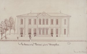 A Chateau de la Piscine, Montpellier közelében, Monsieur de Cenani rajzolta (ceruza és tinta papírra) alkotó: French School