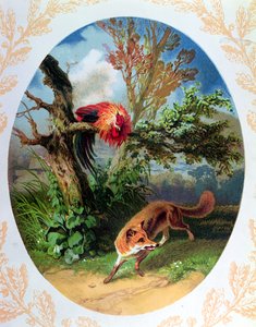 A kakas és a róka, illusztráció: Jean de la Fontaine (1621-95) 1860-80 körül alkotó: French School
