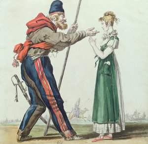 A kozák Párizsban, 1815 körül (toll, tinta és WC papíron) alkotó: French School
