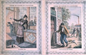 Az alkoholizmus veszélyei, egy iskolai füzet borítója. 1900 körül (színes litó) alkotó: French School