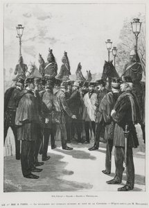 A szakszervezetek küldöttsége Pont de la Concorde-ban a május 1-jei párizsi tüntetésen, 1890. május 1-jén, metszet: L. Moulignie, rengő) alkotó: French School