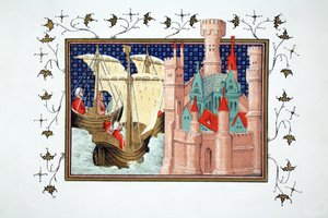 Salisbury hercege Írországból érkezik a Conway kastélyba, fakszimile másolata Jean Creton Le Prince et Mort du Roy Richartból, nyomtatva 19. század alkotó: French School