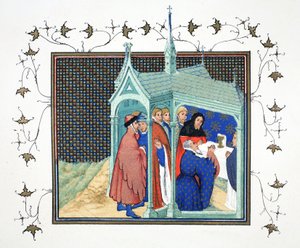 Northumberland grófja a Conway-kastély kápolnájában tartott nagymisén áruló és végzetes esküt tesz, fakszimile másolata Jean Creton Le Prinse et Mort du Roy Richart-jából, újranyomva XIX. alkotó: French School