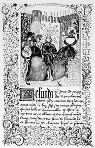 Der Einzug von Karl VII. (1403-61) in Rouen im Jahr 1450, aus einem Manuskript, das den Bericht über den Hundertjährigen Krieg enthält, Illustration aus Wissenschaft und Literatur im Mittelalter und der Renaissance