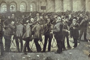 A híres Corbeille a párizsi tőzsdén, 1885 körül alkotó: French School