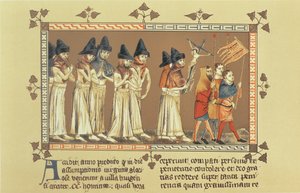 A zászlósok Doornikban 1349-ben, Aegidius Li Muisis krónikájának miniatúrájának másolata alkotó: French School