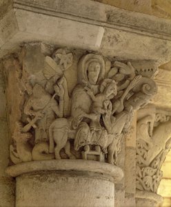 Repülés Egyiptomba, oszlopfő-dombormű a bencés apátság templomából, 13. század