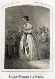 A francia lány felolvas osztálytársainak. századi névtelen metszet alkotó: French School