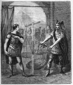 A gall hadsereg vezetője, Brennos (Brennus) legyőzi a rómaiakat és kikiáltja a „Vae Victis”-t (Jaj a legyőzötteknek), a gallok váltságdíjat követeltek Róma meghódítása után – Brennus, a senonok gall törzsének vezetője kimondja a végzetes Vae-t áldozat alkotó: French School