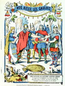 A gall vezetők Julius Caesar (Kr. e. 100-44) elleni ligában Vercingetorix (i. e. 46) vezetésével az iskolai könyvek védőhüvelyéből, 19. század vége alkotó: French School