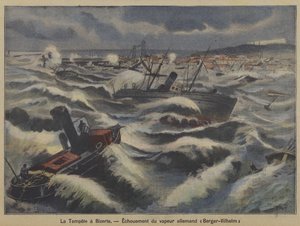 A Berger-Wilhelm német gőzhajó zátonyra futott egy viharban a tunéziai Bizerte mellett (színes litó) alkotó: French School