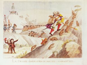A mormoták királyának nagy vándorlása, 1792 (wc papíron) alkotó: French School
