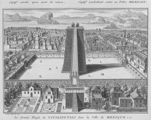 Vitsliputsli nagy temploma Mexikóvárosban, illusztráció a vallási szertartásokból és szokásokból, metszett: Bernard Picart (1673-1733) 1722 alkotó: French School