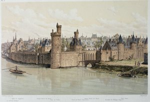 A szálloda és a Nesles-torony 1380-ban - „Párizsban a korokon át”, XIX. század vége alkotó: French School