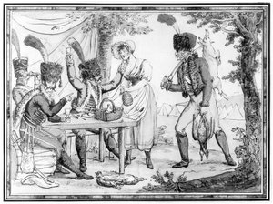 A huszárok és a vivandiere, 1803 (wc papíron) alkotó: French School