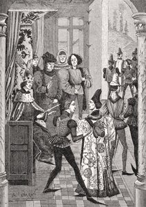 A Királyi Udvar vagy Nagytanács, Paul Lacroix (1806-84) 1847-ben megjelent „Froissart krónikái” miniatúrája nyomán, a „Le Moyen Age et la Renaissance” című művéből. alkotó: French School