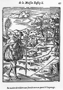 A Módszer, amellyel a Földmérő térre csökkenthető bármilyen talaj, illusztráció a LAgriculture et Maison Rustique-ból, Charles Estienne, kiadása 1641-ben alkotó: French School