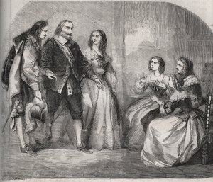 Montespan márki, Louis Henri (Louis-Henri) de Pardaillan de Gondrin (1640-1691) (bal oldalon) azért érkezett, hogy feleségül vegye a Rochechouart Mortemart-i Francoise Athenais (Francoise-Athenais) (akkor de Montespan márkiné vagy Madame) házasságát. Monte alkotó: French School