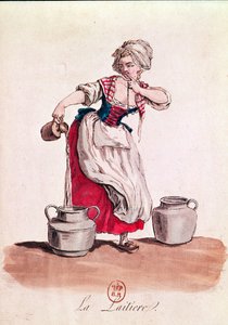 A tejeslány, 1785 (színes metszet) alkotó: French School