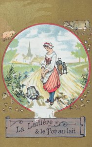 A tejeslány és vödrje (színes litó) alkotó: French School