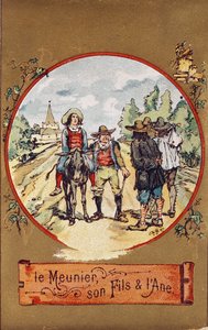 A molnár, fia és a szamár, 1880 körül (színes metszet) alkotó: French School