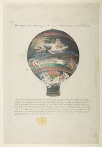 Montgolfier léggömb „dicsőséges klasszikus referenciákkal”, Machine Aerostatique de 126 pt de haut sur 100pt de large (színes gravírozás) alkotó: French School