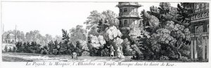 A Pagoda, a mecset és az Alhambra vagy mór templom Kew-ben, a Jardins Anglo-Chinois a la Mode-ból, George Louis le Rouge, megjelent 1775-78 alkotó: French School
