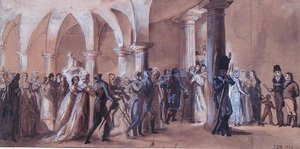 A francia színház perisztilje, 1822 körül (színes litográfia) alkotó: French School