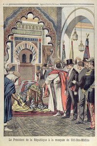 A Francia Köztársaság elnöke, Emile Loubet (1838-1929) meglátogatja a Sidi Bou Medine mecsetet, Tlemcen, Algéria, illusztráció a Le Petit Journalból, 1903. május 3.