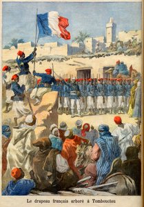 A francia zászló felvonása Timbuktuban (Mali) a „Le petit Journal”-ból, 1894. február (metszet) – Timbuktuban a francia zászló lobog. Illusztráció a Le petit Journal számára alkotó: French School