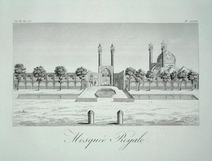 Az iszfaháni királyi mecset, a "Sir John Chardin utazásai perzsában" című művéből, L. Langles, pub. 1811-ben (metszet) alkotó: French School