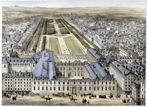 A királyi palota 1679-ben, a Szent Honoré utcából nézve - litográfia alkotó: French School