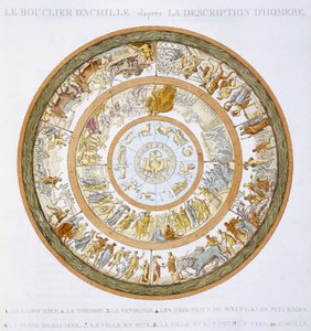 Akhilleusz pajzsa, Homérosz Iliászának leírása után, 1815 (kézzel színezett metszet)