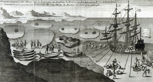 A hajó szövetséget köt az eszkimókkal, Bacqueville de La Potherie (1663-1736) 1753-ban kiadott "Histoire de l