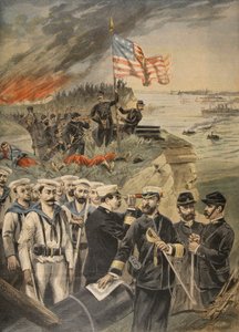 A spanyol-amerikai háború: partraszállás Guantánamónál, illusztráció a Le Petit Journal: Supplement illustre, 1898 alkotó: French School