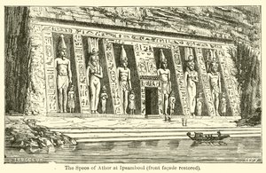 Athor Speos Ipsamboulban, az elülső homlokzat felújítva (metszet) alkotó: French School