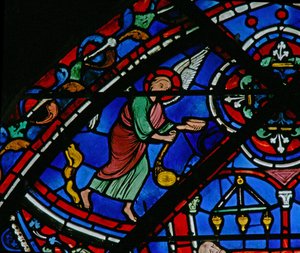A Szent Tamás ablak: angyalok járnak Szent Tamás sírjához (w23) alkotó: French School