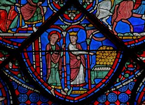 A Szent Tamás ablak: aranyat mutat neki a király (w23) alkotó: French School