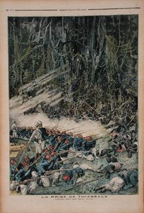 Thiassale elfoglalása, csata a Szűz Esőerdőben, illusztráció a Le Petit Journalból, 1893. augusztus 26. alkotó: French School