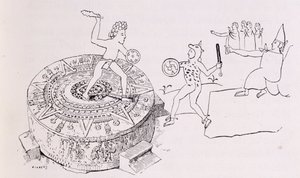 A Temalacati vagy Gladiátorkő, a Codex Ramirezből, az „Az új világ ősi városaiból”, Claude-Joseph-Desire Charney, pub. 1887 alkotó: French School