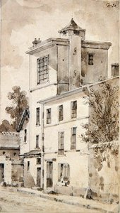 A torony, ahol Louis-Jacques Daguerre felfedezte (akvarell papíron) alkotó: French School