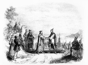 A Saint Clair-sur-Epte-i szerződés III. Károly egyszerű (879-929) francia király (898-923) és Rollo, a viking között 911-ben alkotó: French School