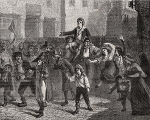 Marat diadala, 1793. április 24., Louis Blanc (1811-82) „Histoire de la Revolution Francaise” című művéből alkotó: French School