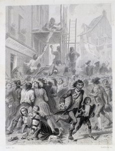 A lisztek háborúja: lázadás egy pékség előtt 1775 májusában (a francia forradalom első gyümölcsei) alkotó: French School