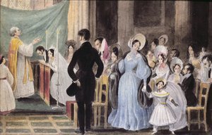 Az esküvői szertartás, 1830 körül (wc papíron) alkotó: French School